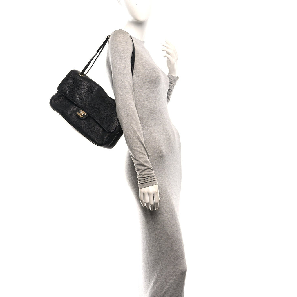 Grained Calfskin Small Souplissimo Maxi Flap Black