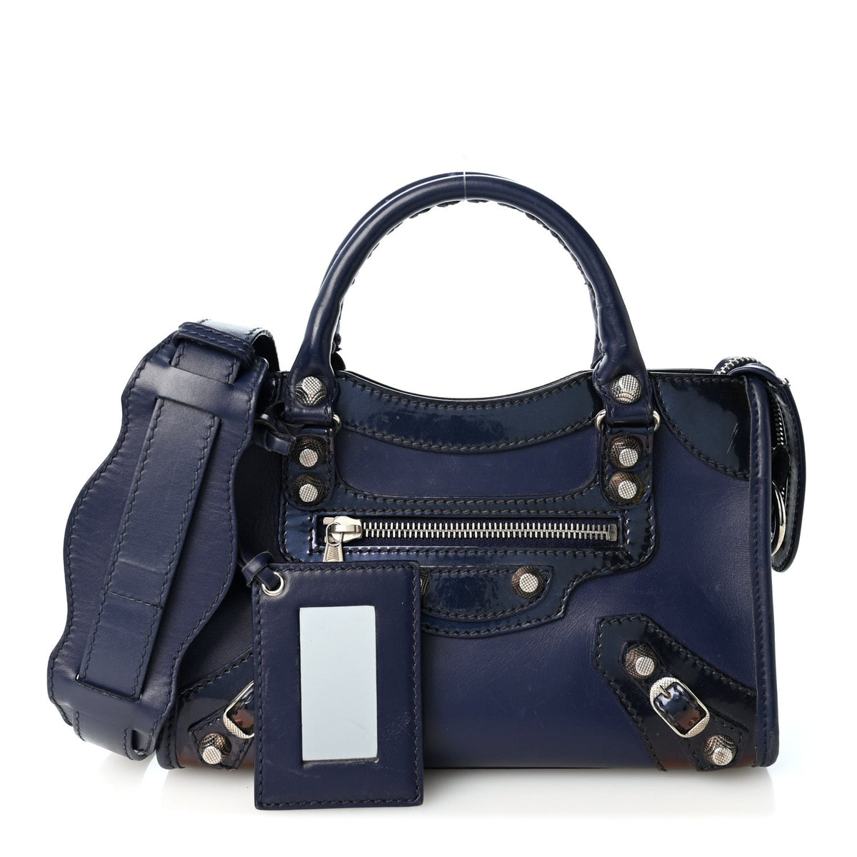 Smooth Calfskin Metallic Patent Giant 12 Silver Hardware Mini City Ultraviolet