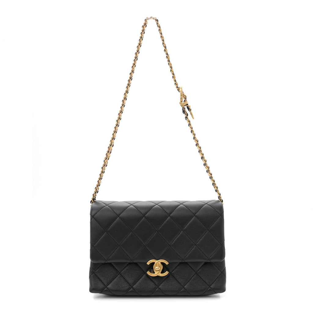 Calfskin Quilted Mini Chain Strap Flap Black