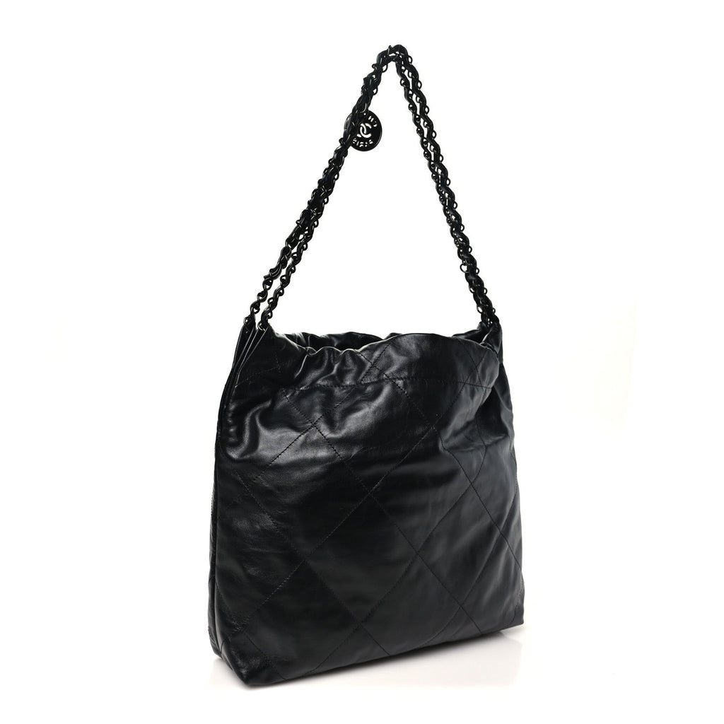 Shiny Calfskin Quilted Small Chanel 22 So Black
