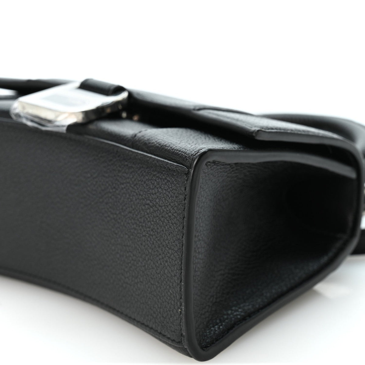 Grained Calfskin Hourglass Top Handle Bag XS Black