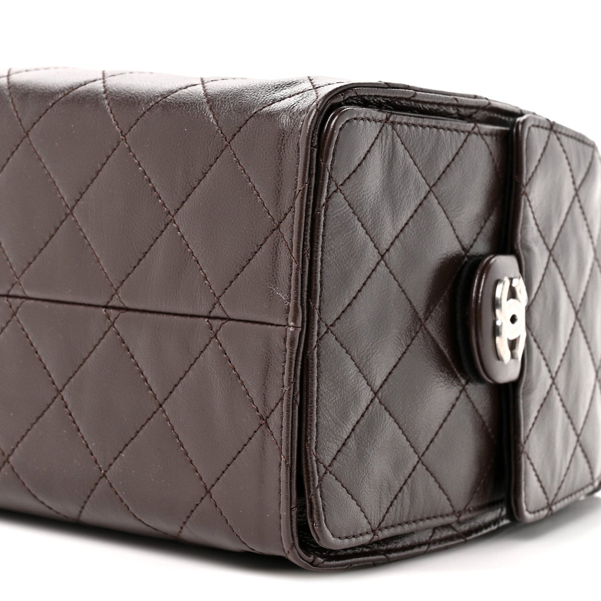 Shiny Crumpled Calfskin Quilted Small Chanel 25 Handbag Dark Brown