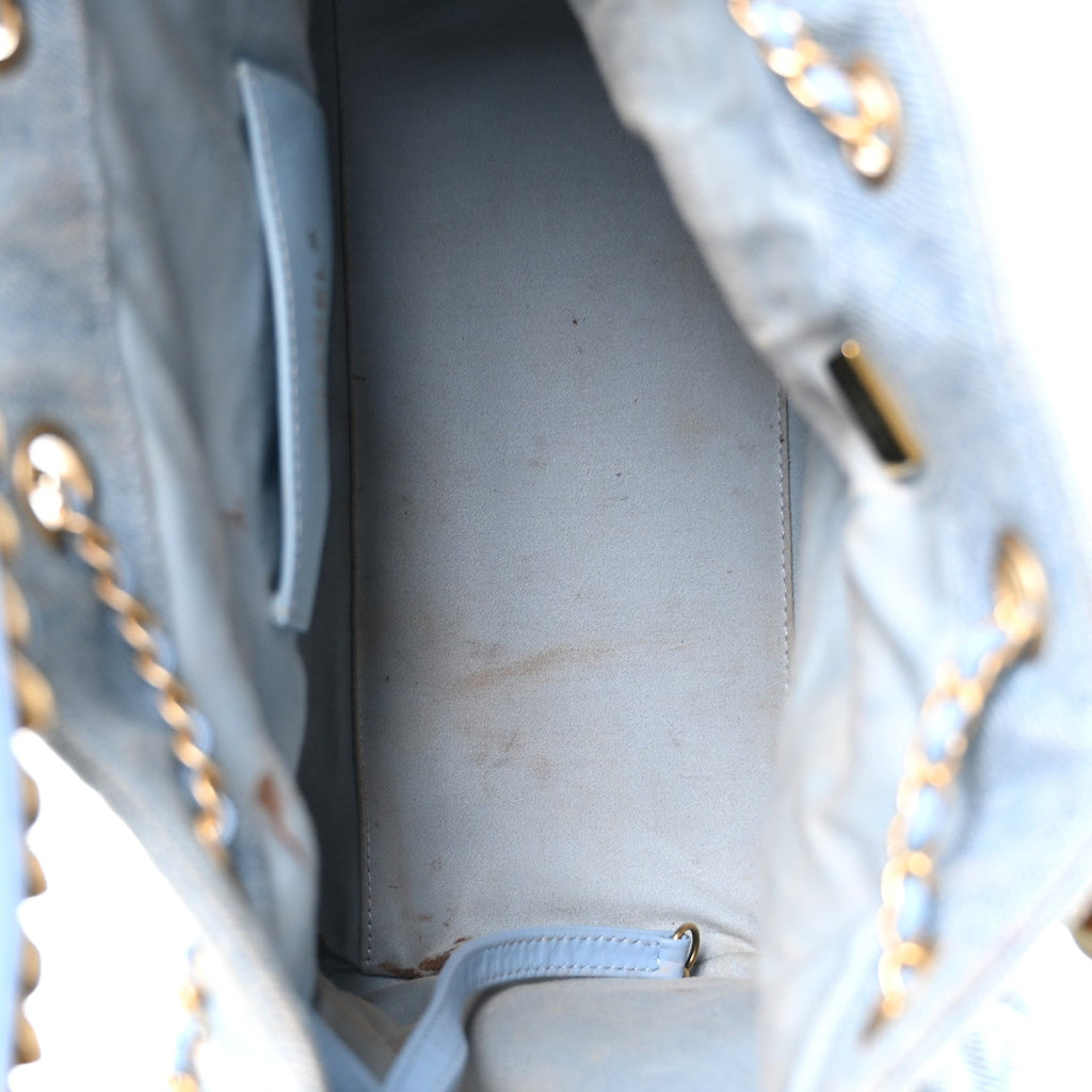 Washed Denim Quilted Medium Chanel 25 Handbag Blue