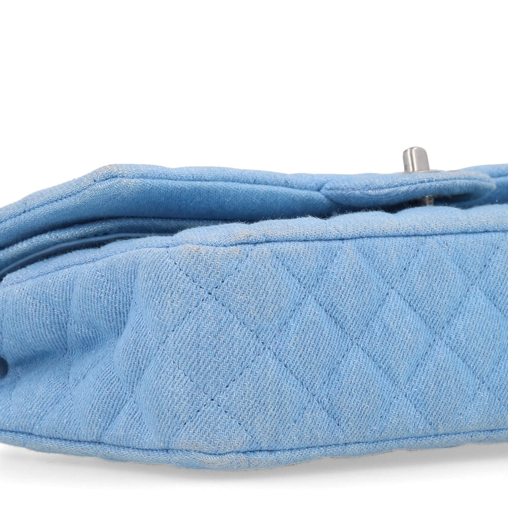 Denim Quilted Medium Double Flap Light Blue
