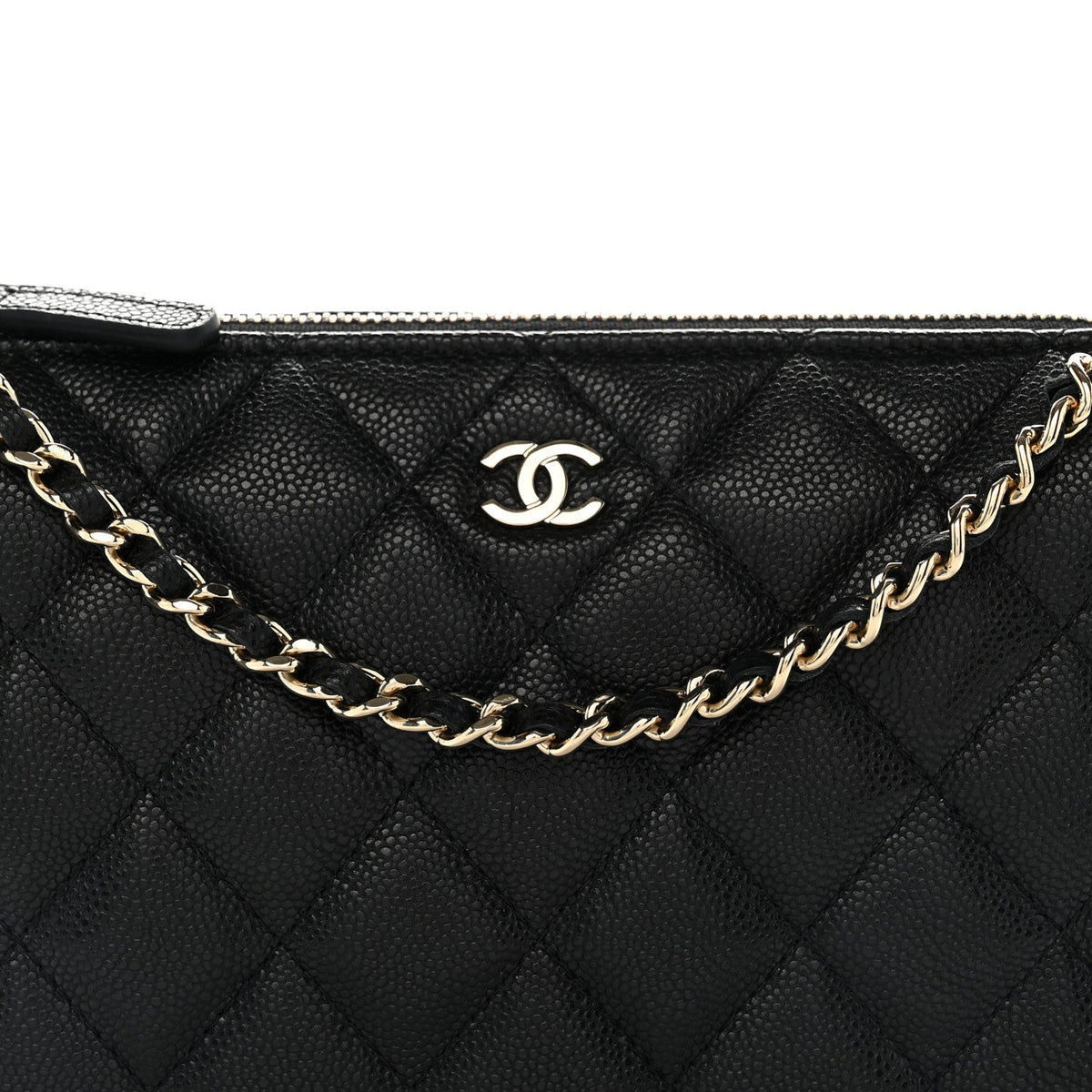 Caviar Quilted Purse With Chain Black