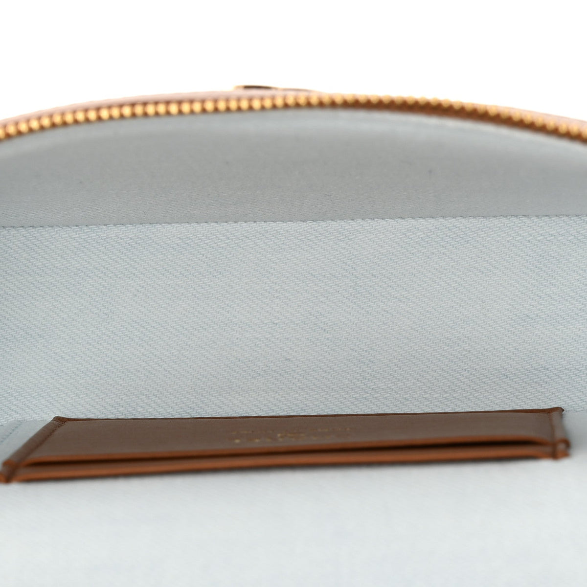 Washed Denim Calfskin Quilted Top Handle Slim Vanity Case With Chain Blue Brown