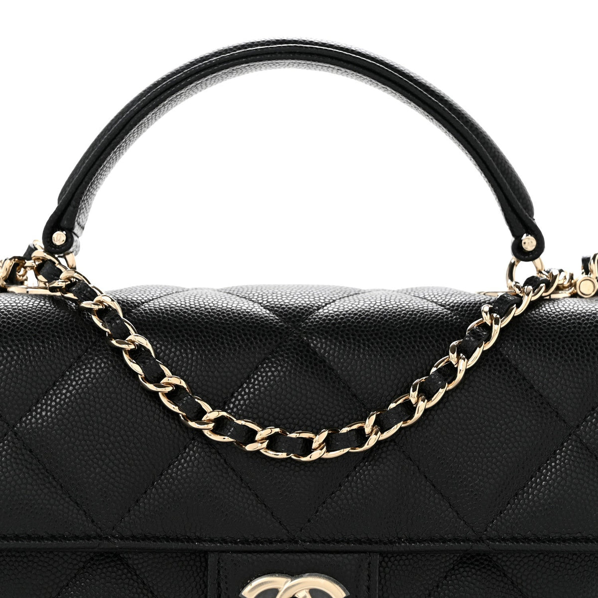 Caviar Quilted Retro Mini Twist Top Handle Clutch Flap Black