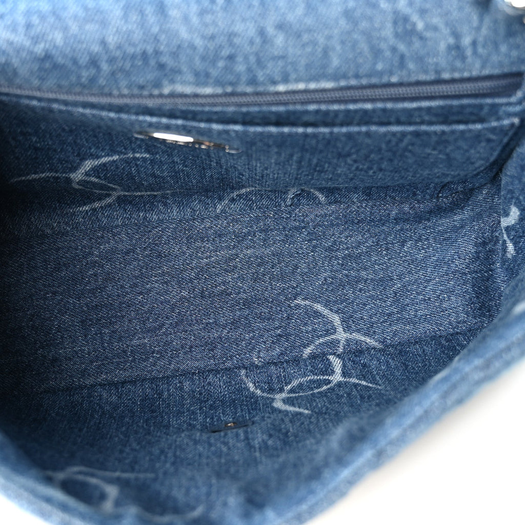 Denim Quilted CC Print Jumbo Single Flap Blue