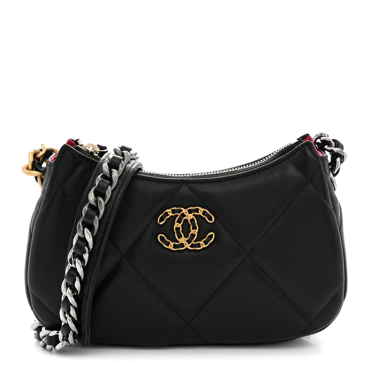 Lambskin Quilted Chanel 19 Hobo Clutch With Chain Black