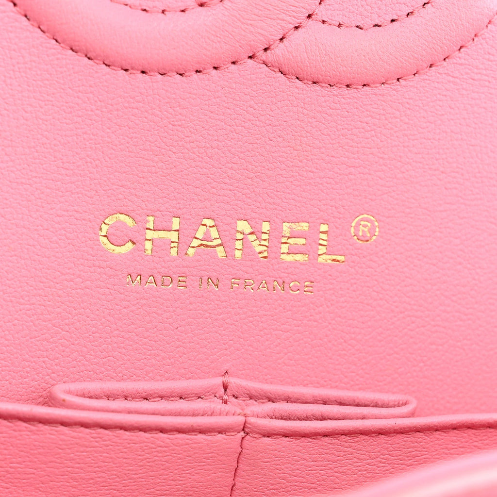 Iridescent Calfskin Quilted Medium Double Flap Pink