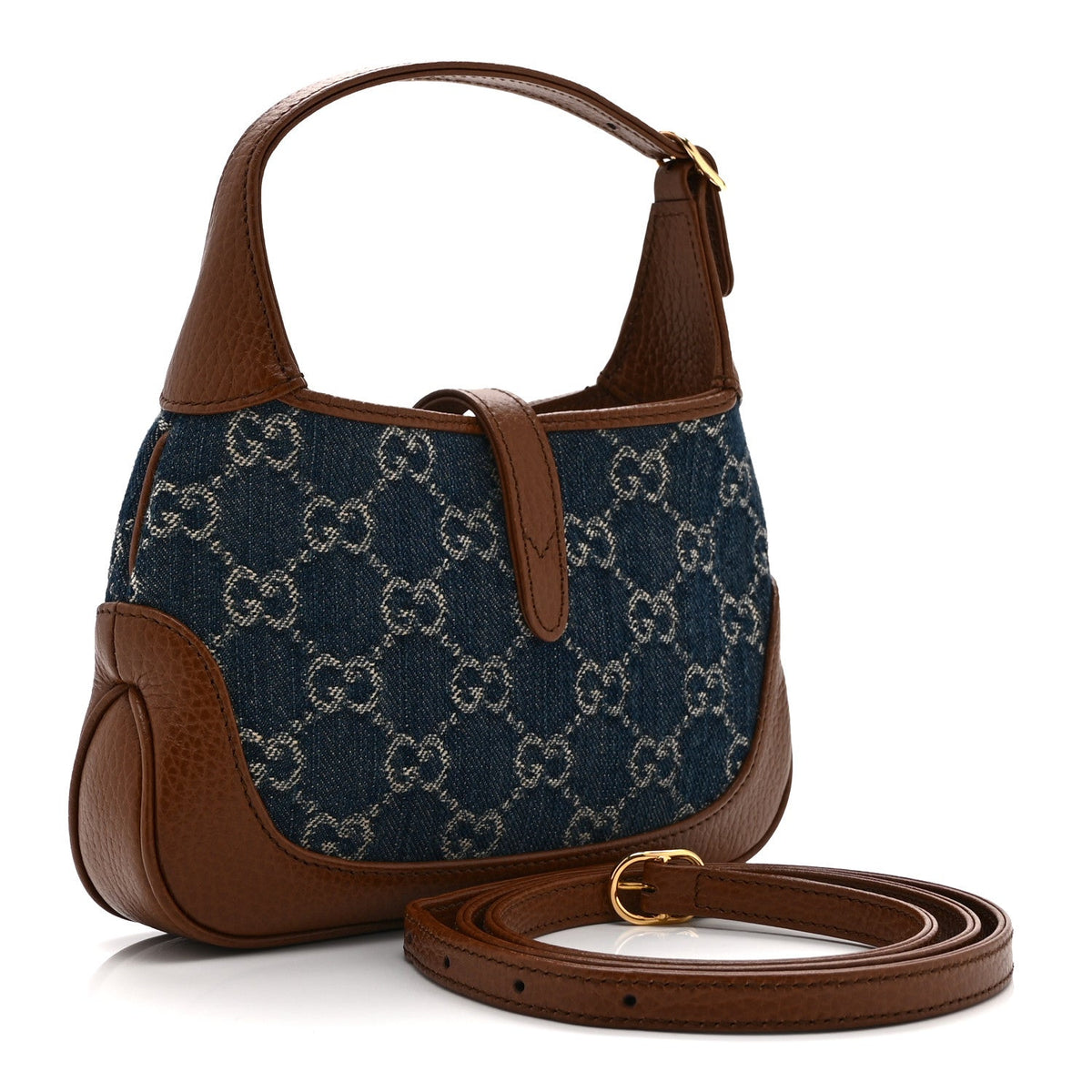 New Denim GG Monogram Calfskin Mini Jackie 1961 Hobo Blue Tea Cuir
