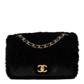 Shearling Lambskin Quilted Furry Coco Flap Black