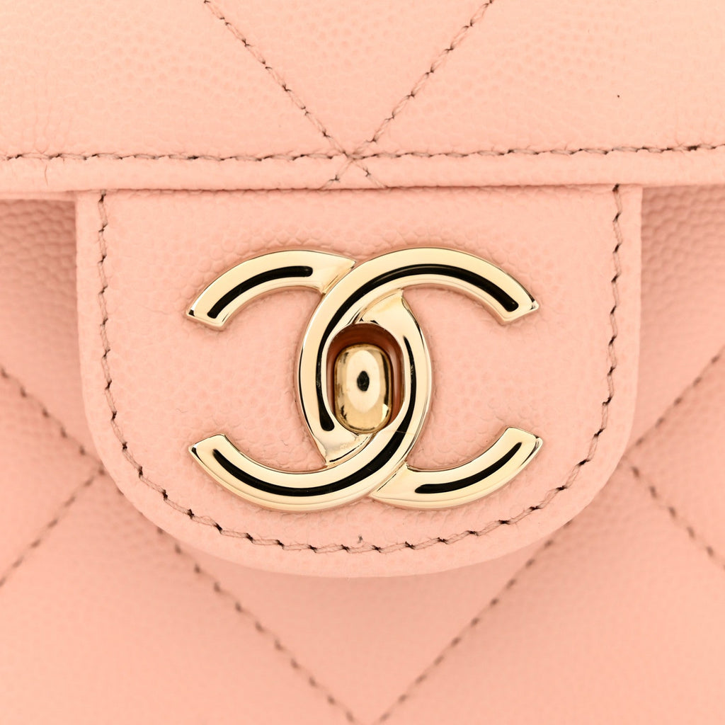 Caviar Quilted Mini Retro Twist Top Handle Flap Light Pink