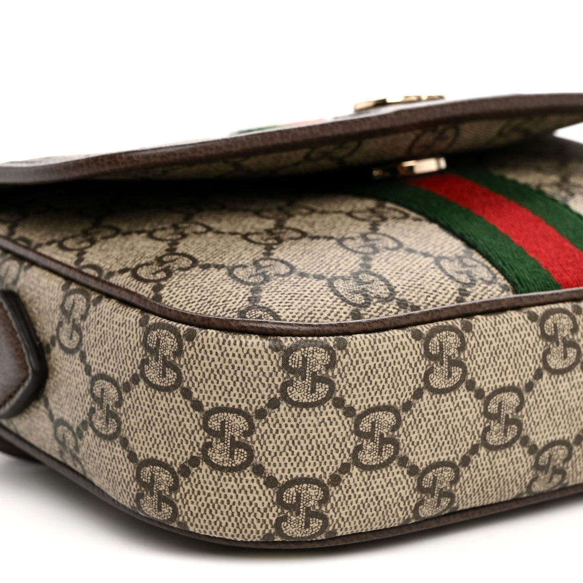 GG Supreme Monogram Textured Dollar Calfskin Small Ophidia Top Handle Shoulder Bag Beige Brown