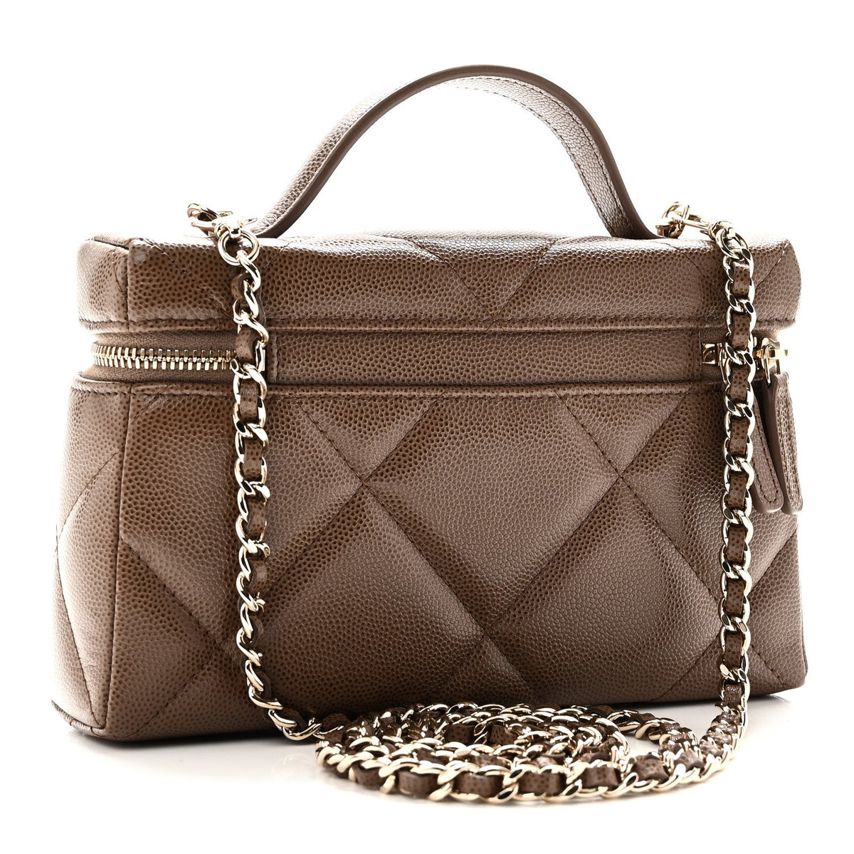 Caviar Quilted Top Handle Slim Vanity With Chain  Light Brown