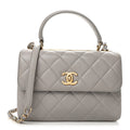 Lambskin Quilted Small Trendy CC Flap Dual Handle Bag Light Grey