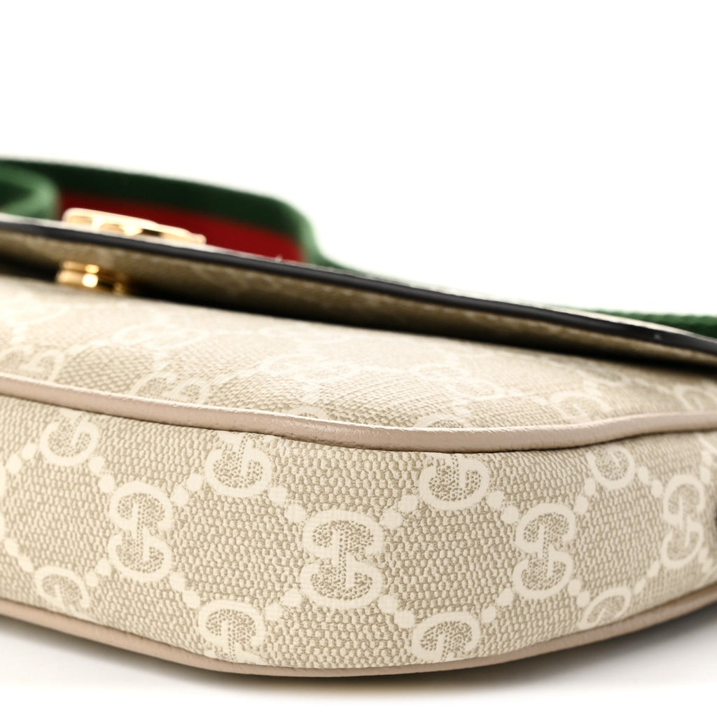 GG Supreme Monogram Textured Dollar Calfskin Web Mini Ophidia Envelope Shoulder Bag Beige Mystic White Oatmeal