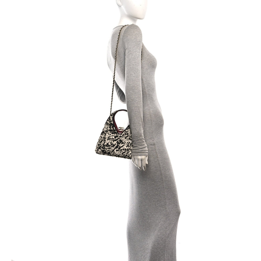Pony Hair Printed Chic Lady Small Shopping Tote White Black