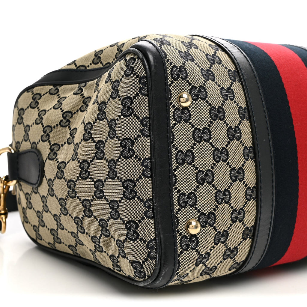 Monogram Selleria Calfskin Vintage Web Medium Boston Beige Blue