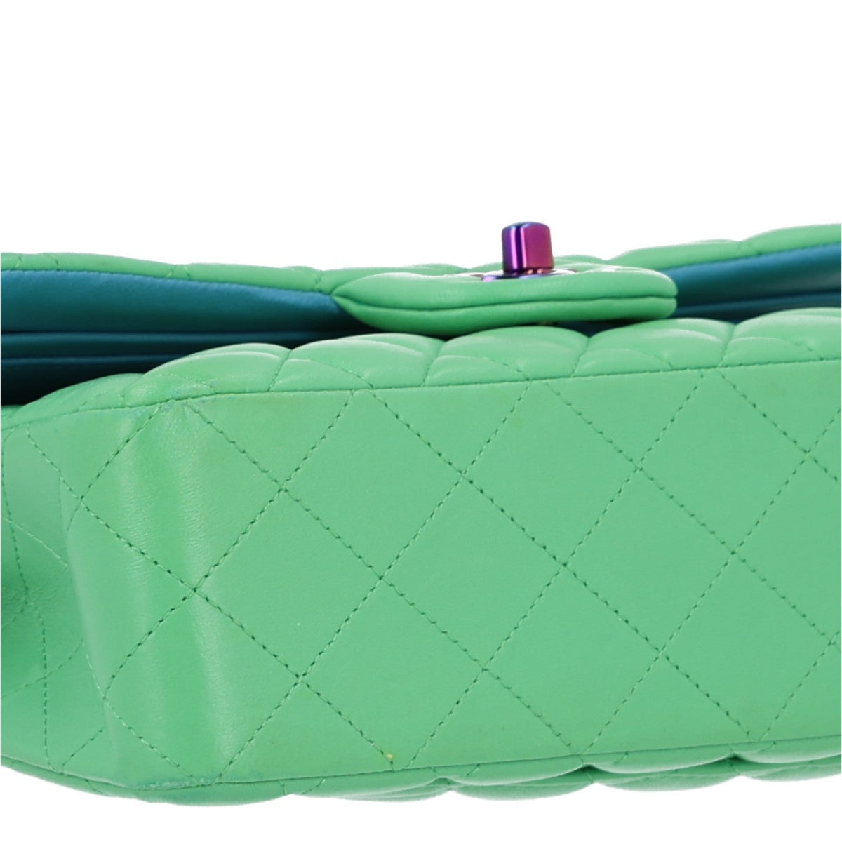 Lambskin Quilted Small Double Flap Green Blue