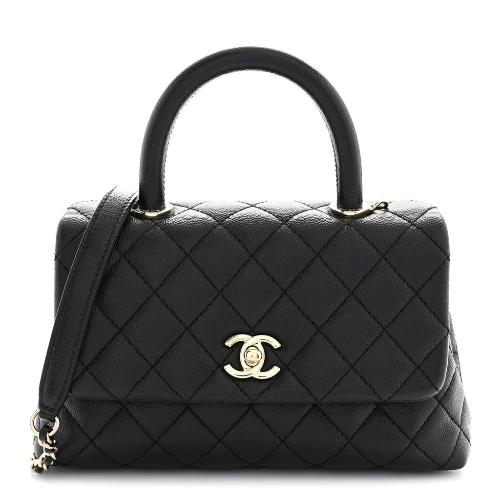 Caviar Quilted Mini Coco Handle Flap Black