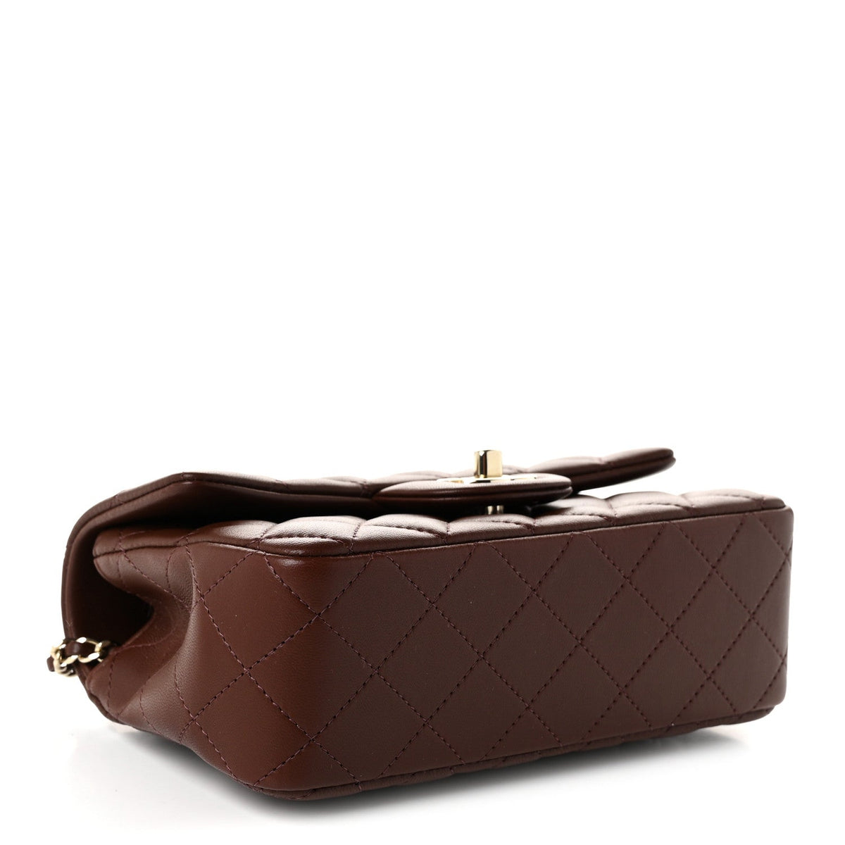 Lambskin Quilted Mini Top Handle Rectangular Flap Dark Brown