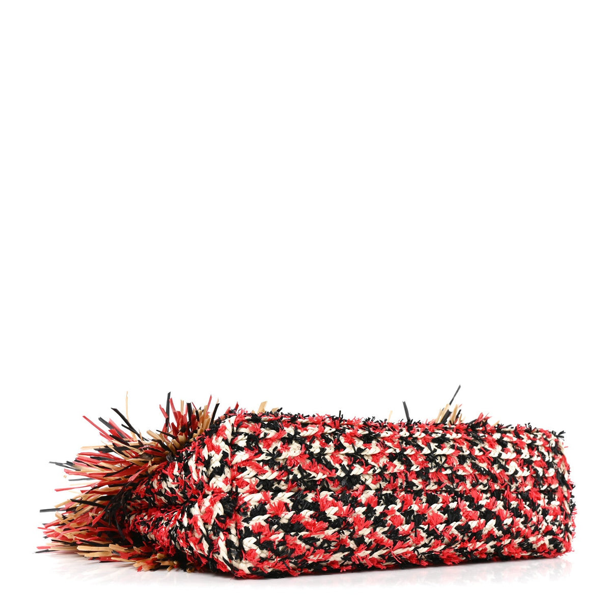 Raffia Fringe Mini Shopping Bag Red Light Beige Black