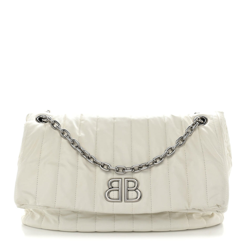 Arena Calfskin Nylon Medium Monaco Chain Shoulder Bag Optic White