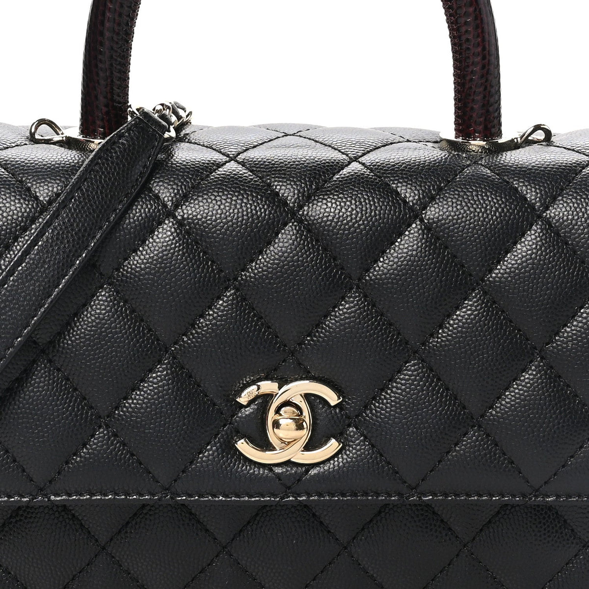 Caviar Quilted Lizard Embossed Mini Coco Handle Flap  Black
