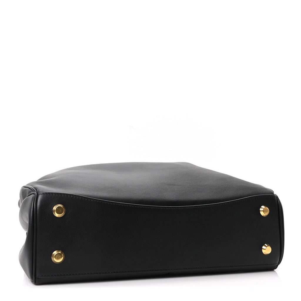 Natural Smooth Calfskin Medium Rodeo Top Handle Handbag Black