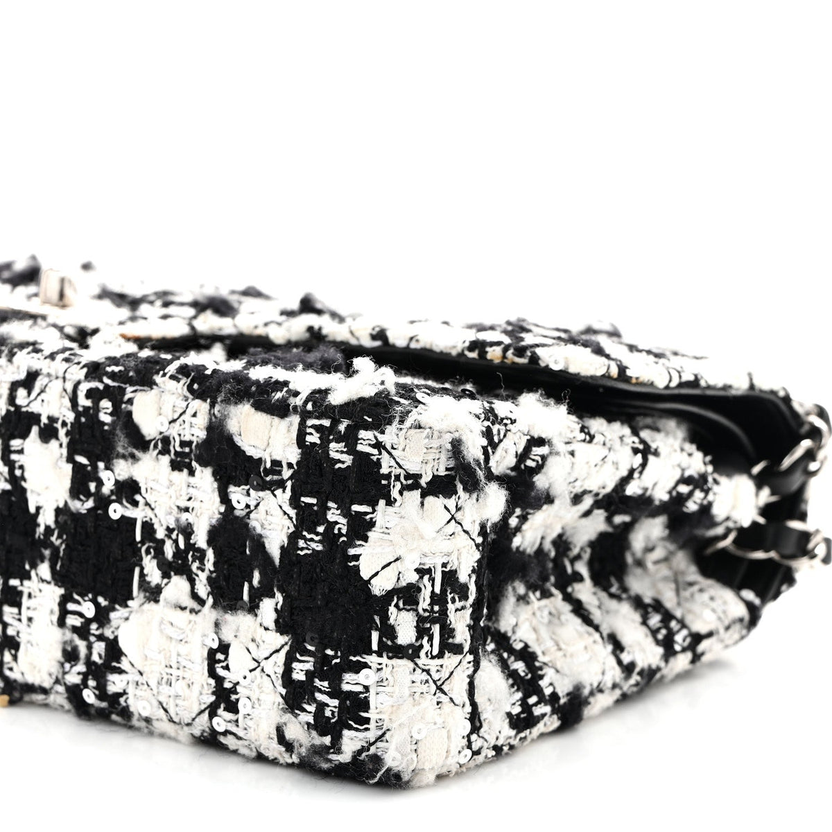 Tweed Sequin Quilted Medium Double Flap Black White