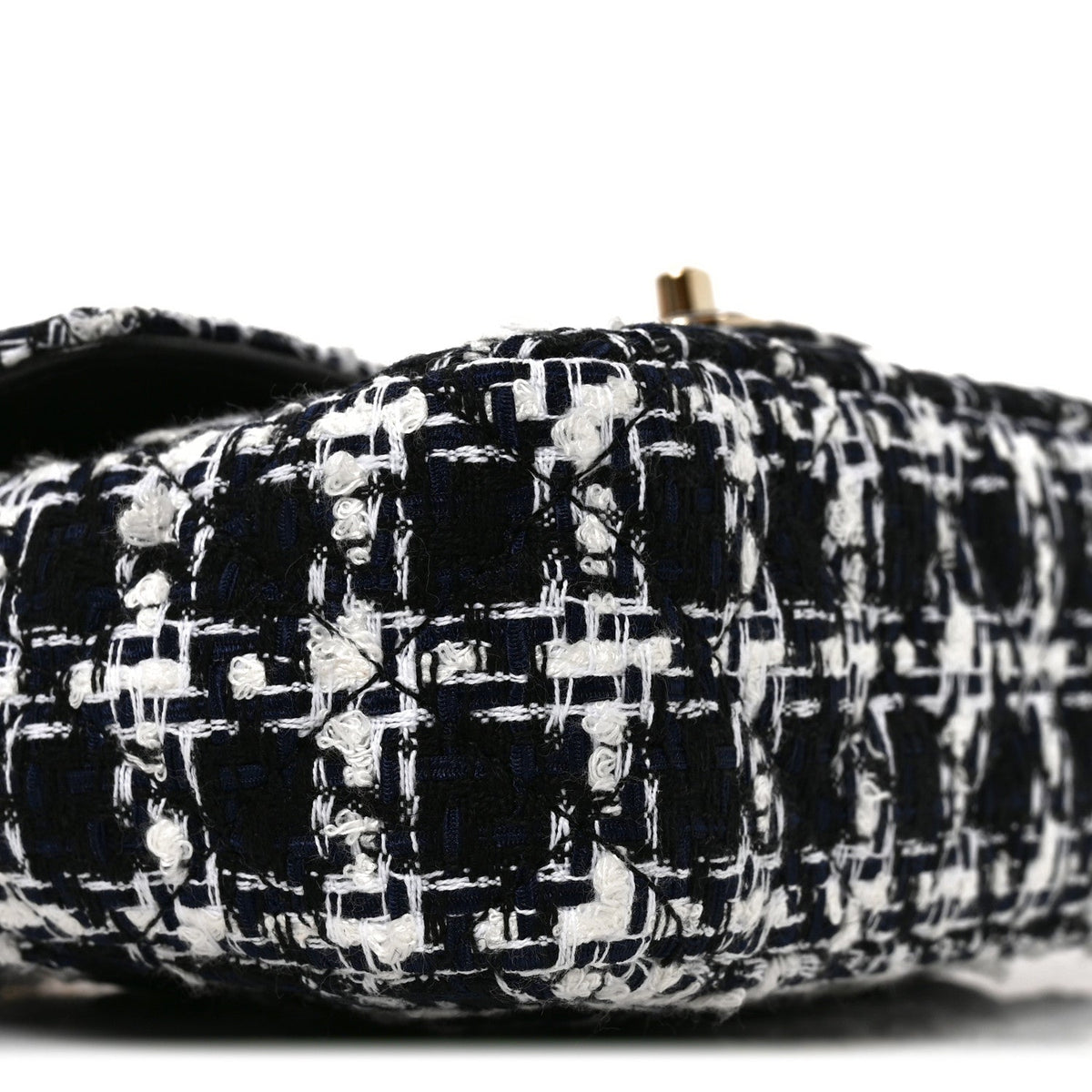 Tweed Resin Quilted Mini Heart Square Flap Navy White Black
