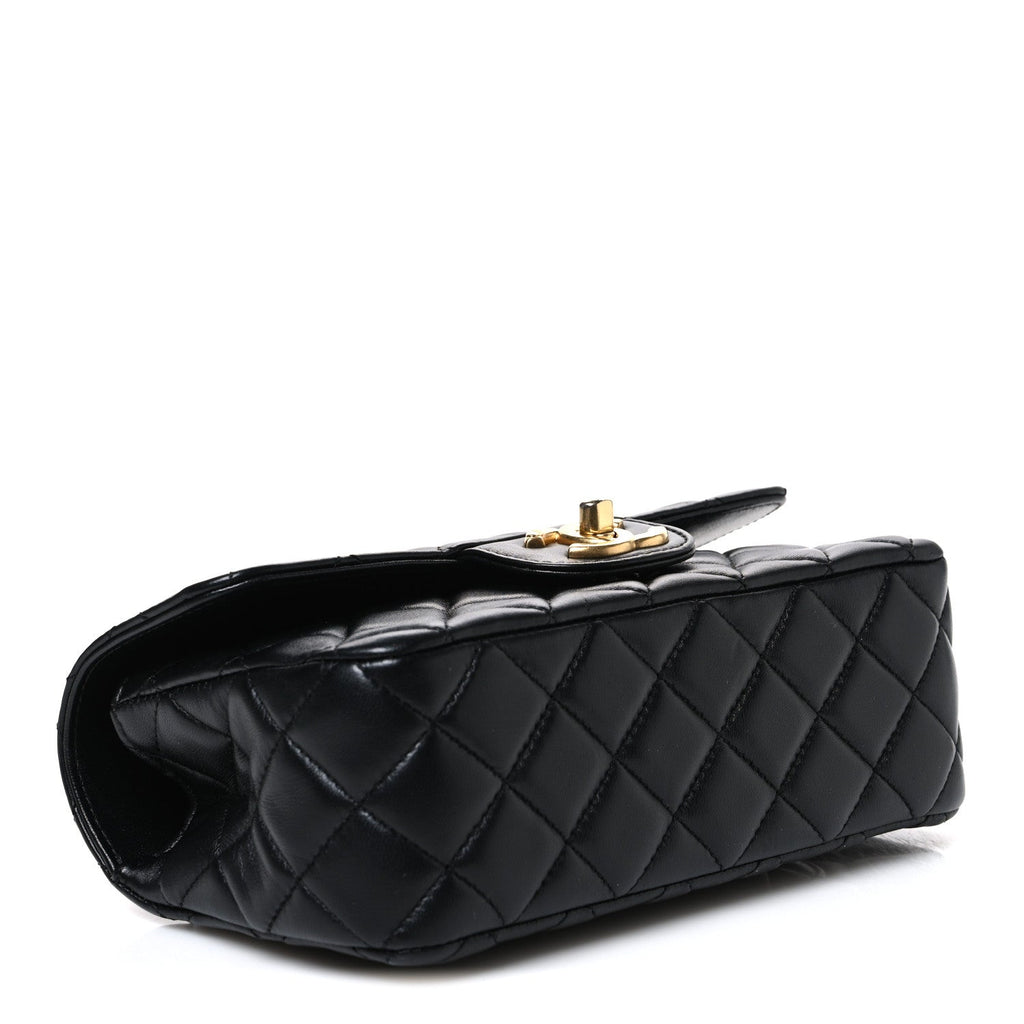 Lambskin Quilted Mini Chain Top Handle Rectangular Flap Black