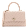 Caviar Lizard Embossed Chevron Quilted Mini Coco Handle Flap Beige