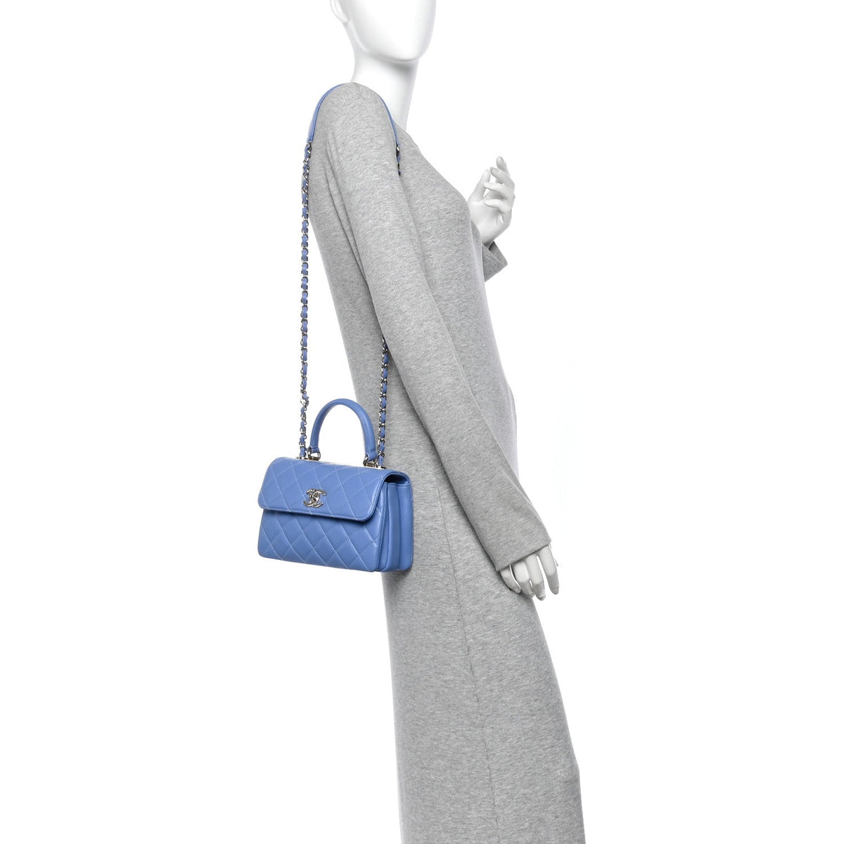 Lambskin Quilted Mini Trendy CC Dual Handle Flap Bag Light Blue