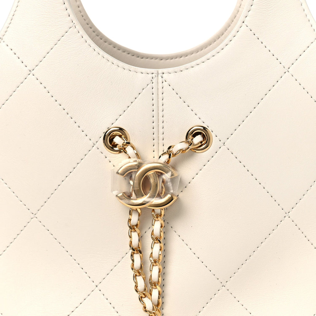 Calfskin Quilted Small Shopping Bag White