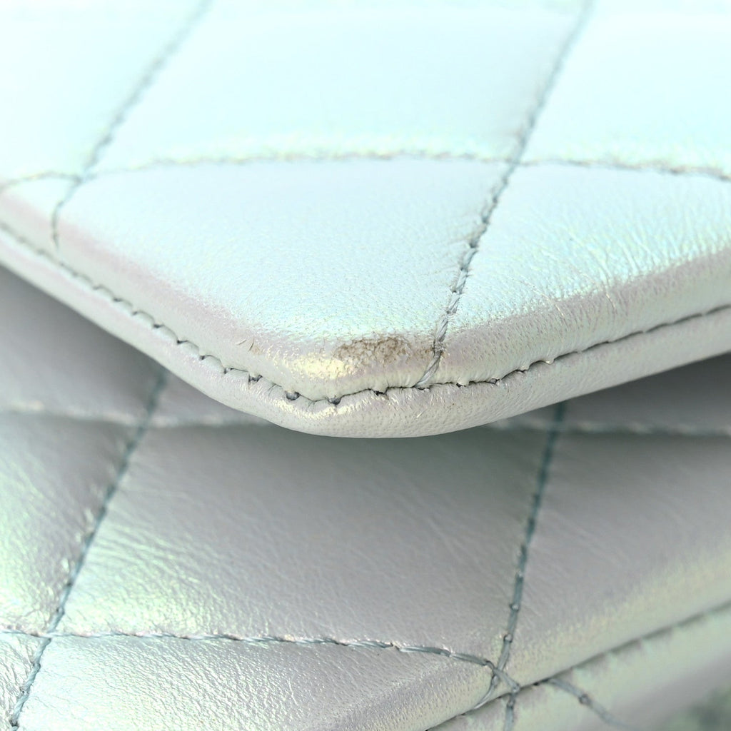 Iridescent Lambskin Quilted Medium Double Flap Light Blue