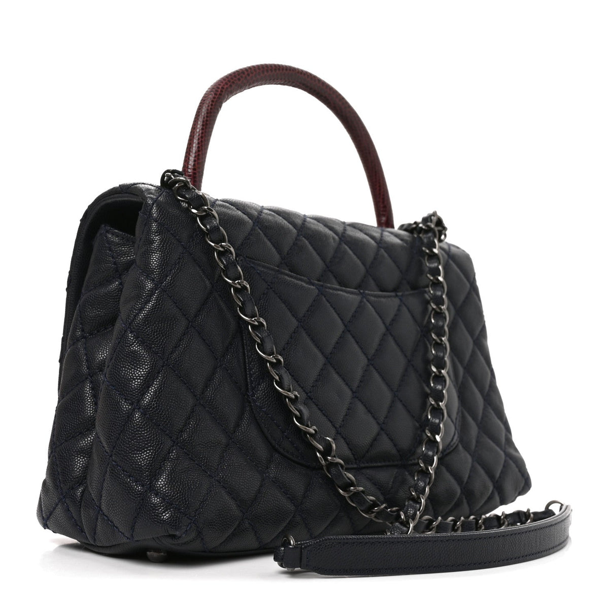 Caviar Lizard Embossed Quilted Small Coco Handle Flap Navy Blue