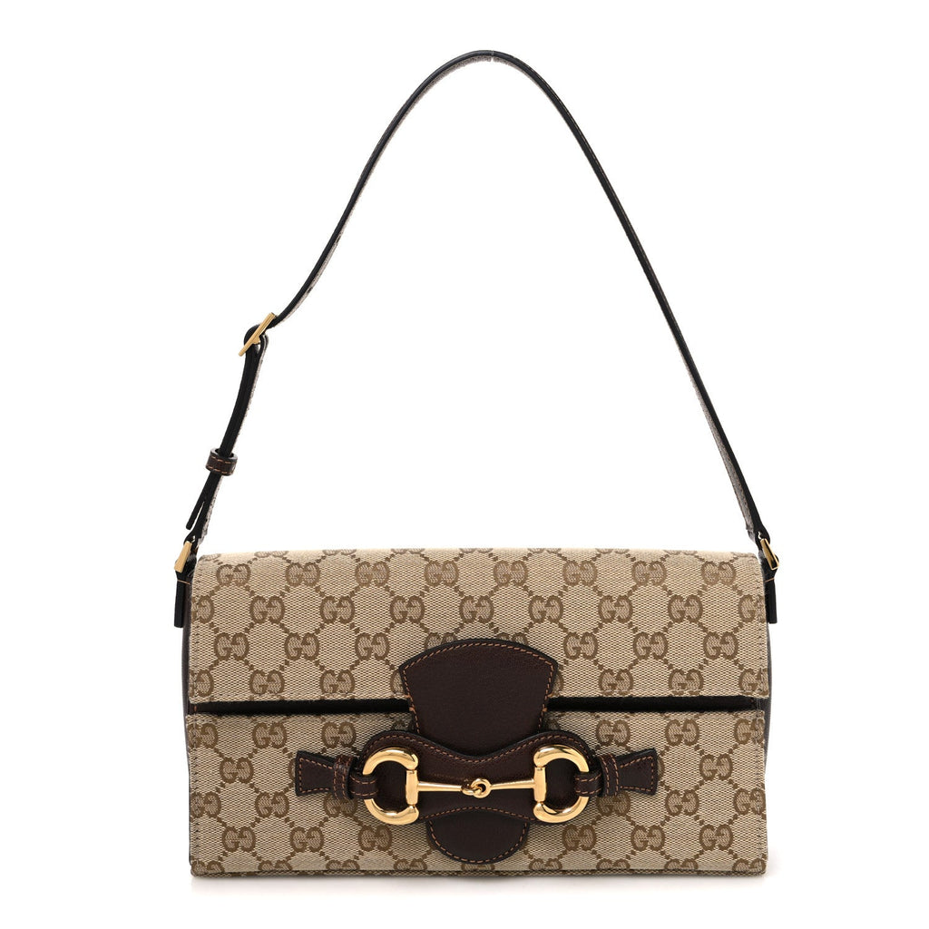Monogram Medium Ristretto Horsebit Flap Shoulder Bag Sand Brown