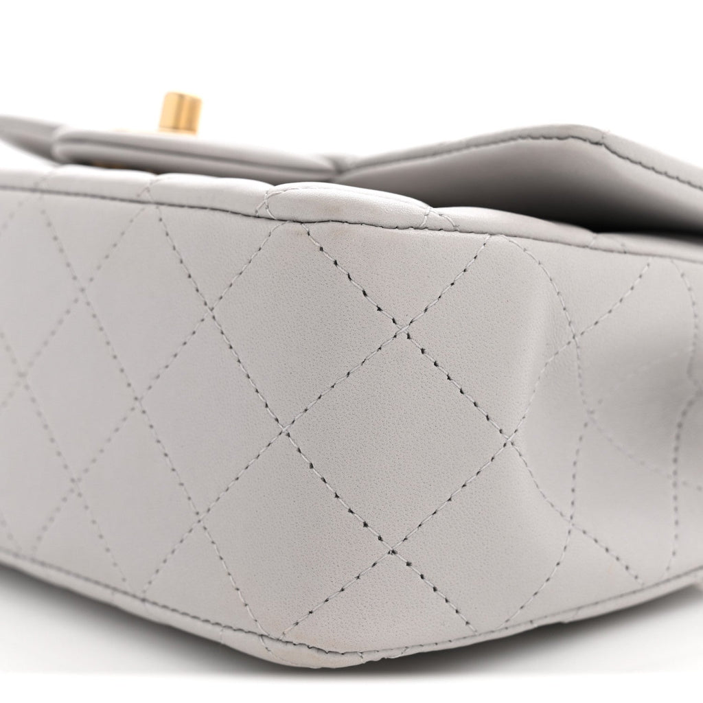 Lambskin Quilted Mini Top Handle Rectangular Flap Grey