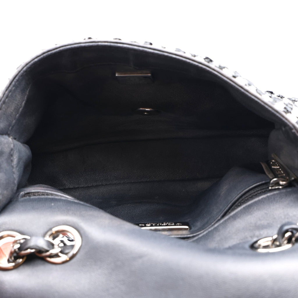 Sequin Lambskin Small Flap Black Silver