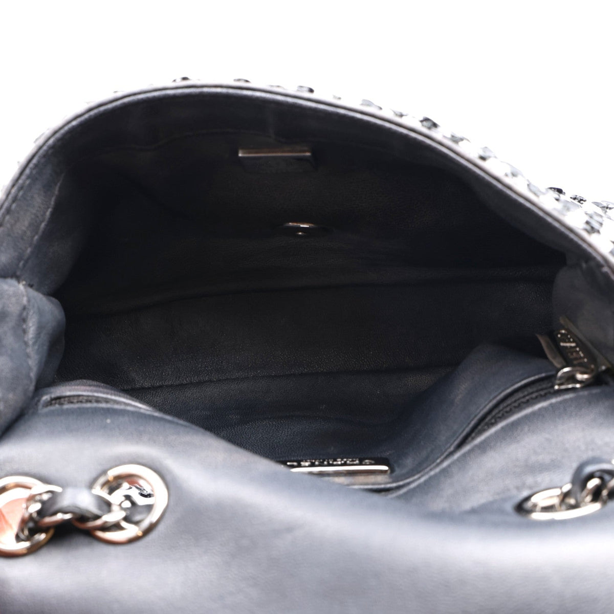 Sequin Lambskin Small Flap Black Silver