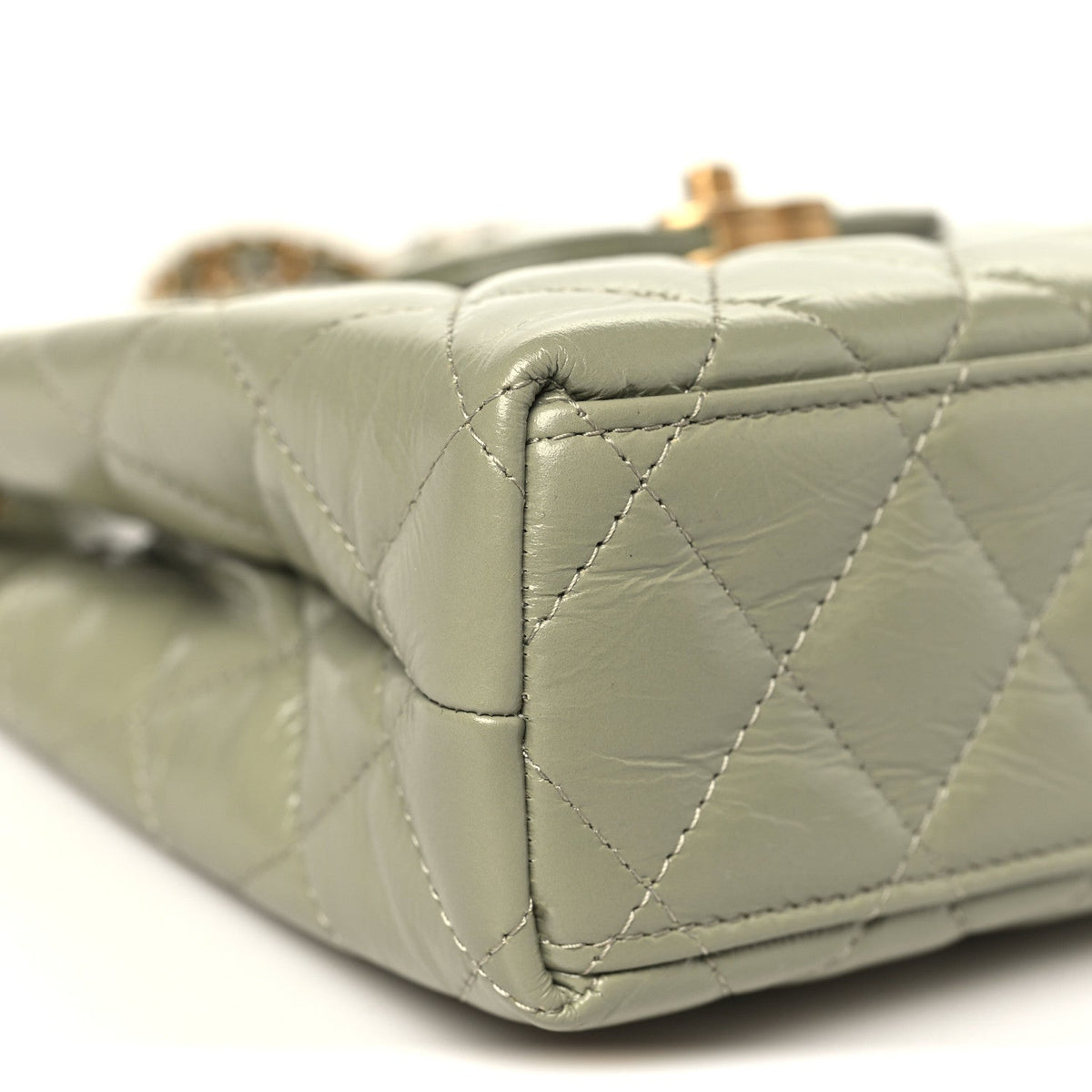 Shiny Aged Calfskin Quilted Nano Kelly Shopper Khaki