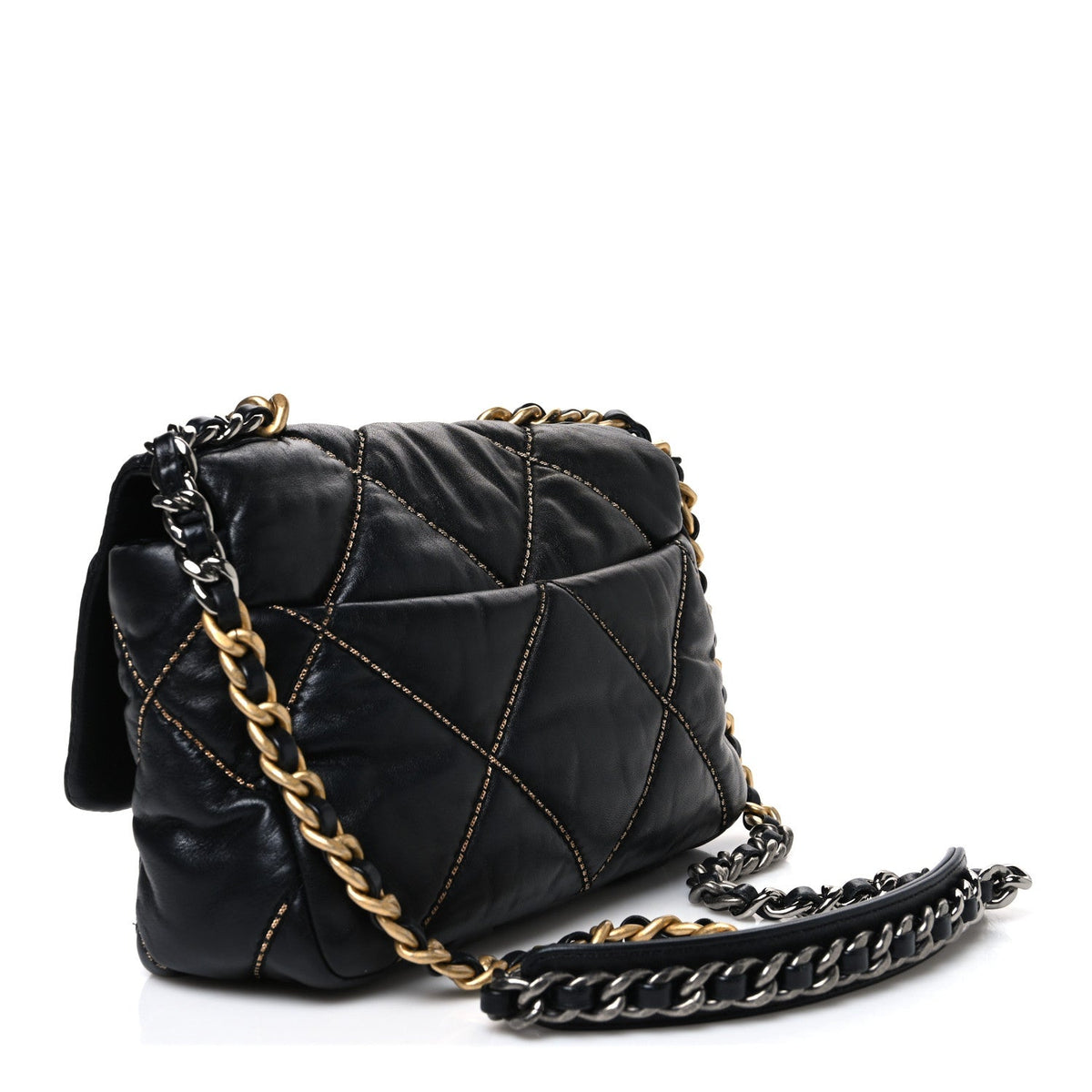 Lambskin Chain Quilted Medium Chanel 19 Flap Black