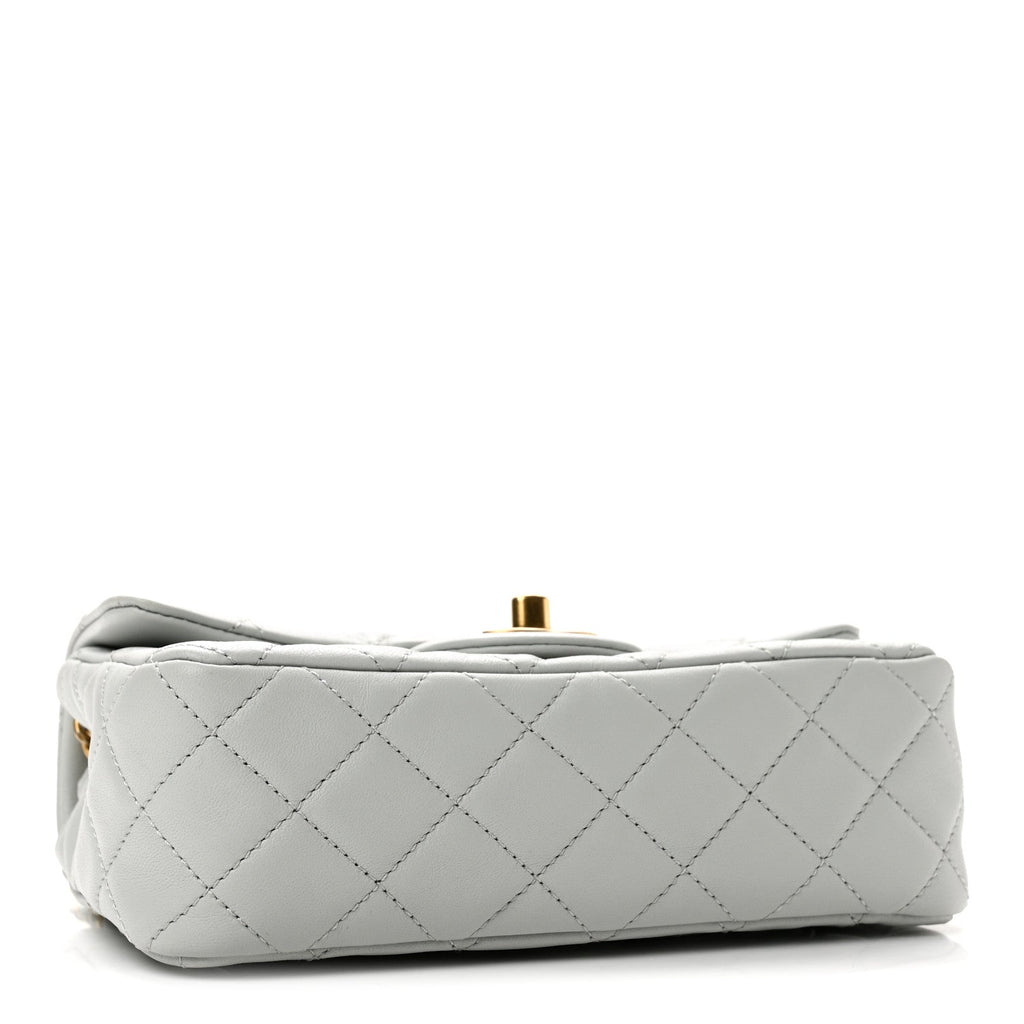 Lambskin Quilted Mini Rectangular Pearl Crush Flap Grey