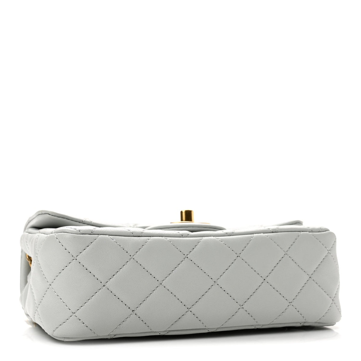 Lambskin Quilted Mini Rectangular Pearl Crush Flap Grey
