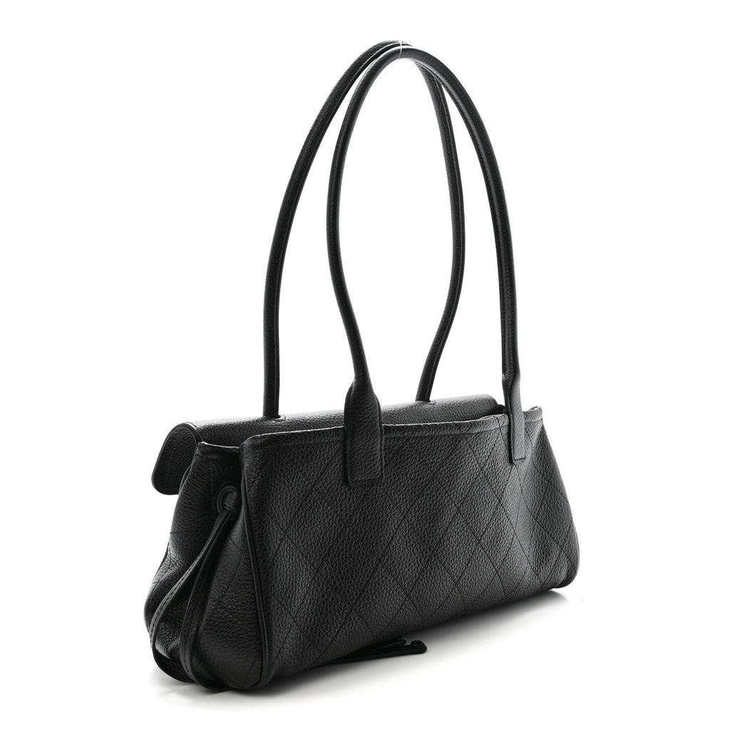 Grained Calfskin Stitched Urban Essentials Small Shopping Bag Black