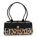 Calfskin Tweed Mixed Fibers Leopard Print Urban Essentials Small Shopping Bag Brown Black White