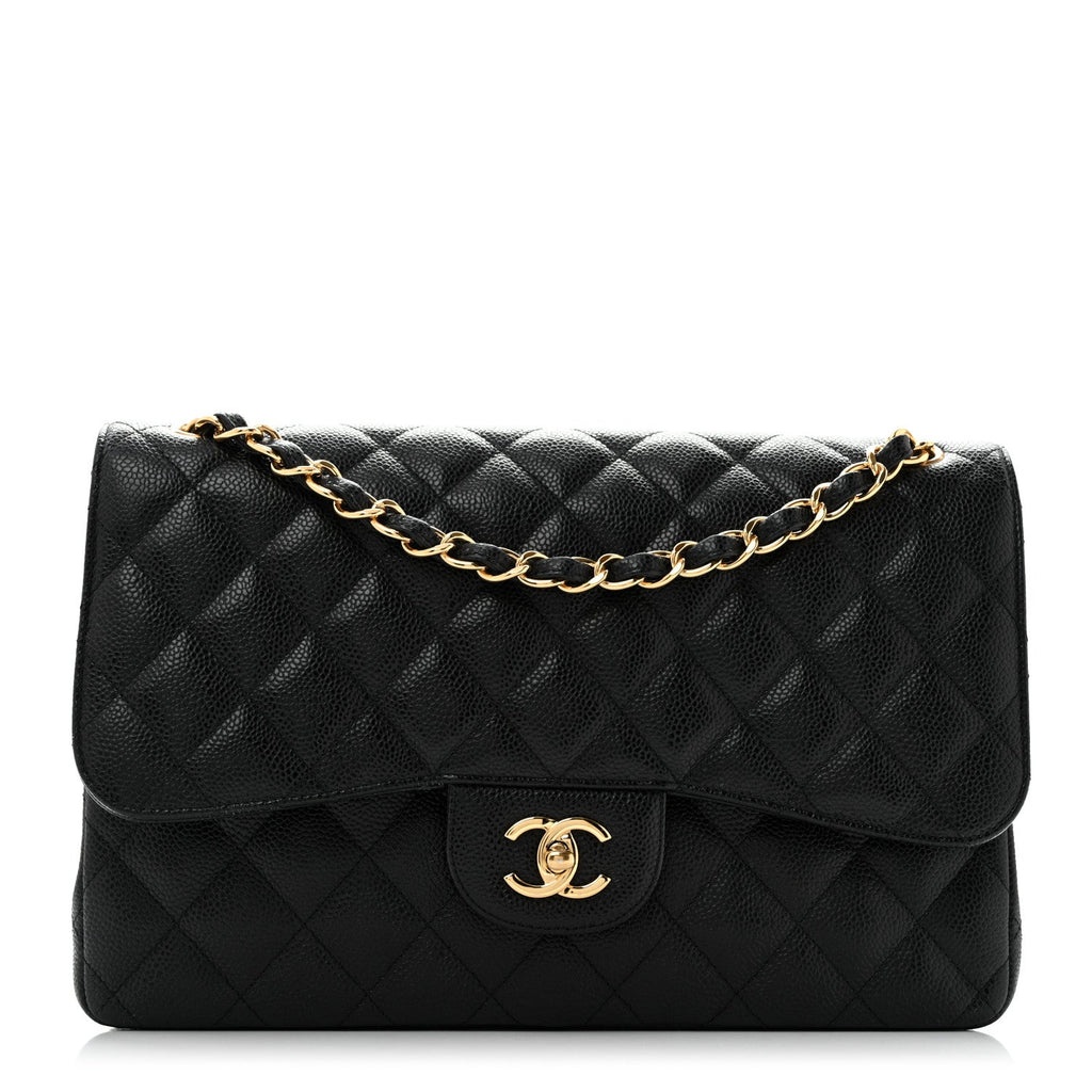 Caviar Quilted Jumbo Double Flap Black