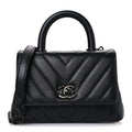 Caviar Chevron Quilted Extra Mini Coco Handle Flap So Black